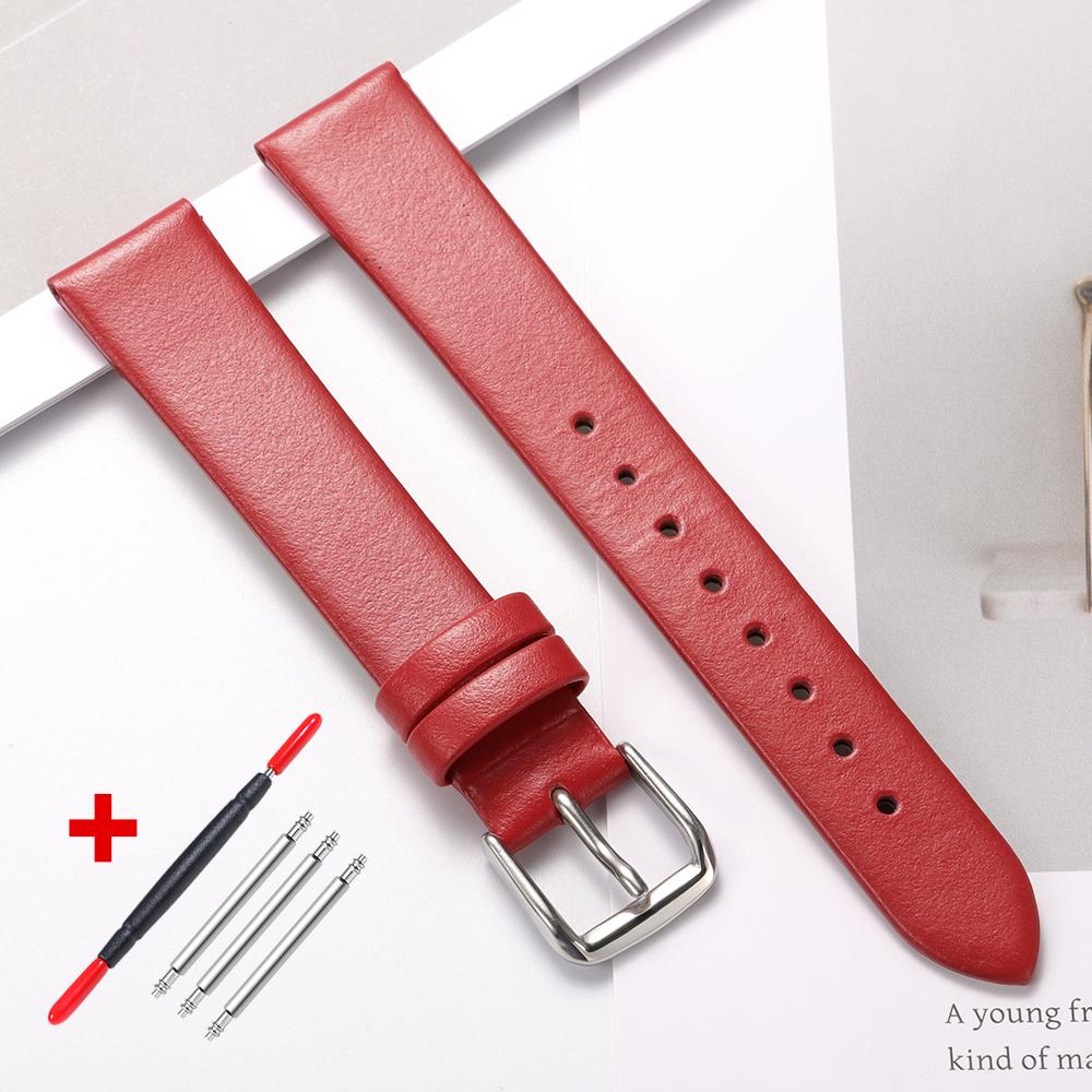 Genuine Leather Watch Bracelet Womens Fashion Watchband Wristwatches Mini Band 10mm 12mm 14mm 16mm Red White Color Small Strap