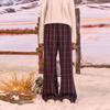 Sancai Women's 2025 Winter Plaid Elastic Waist Loose Straight Leg Pants