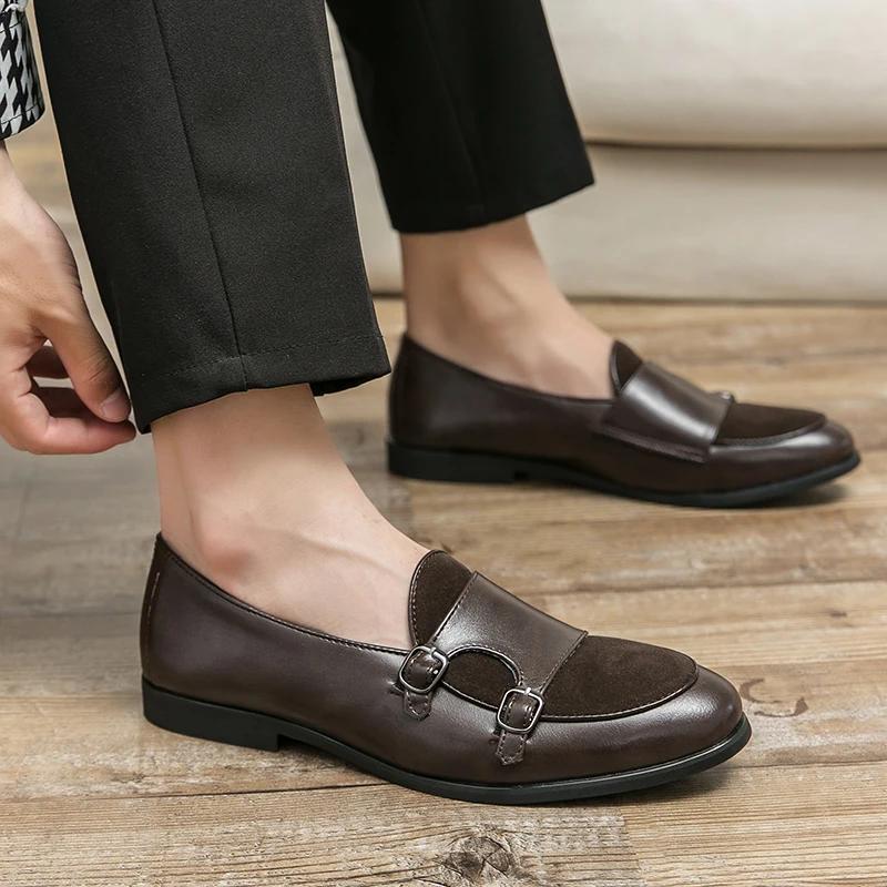 Fashion Men's Leather Shoes Classic Retro Flat Bottomed Style Outdoor Leisure Party and Daily Life Walking Black Leather Shoes Hombres