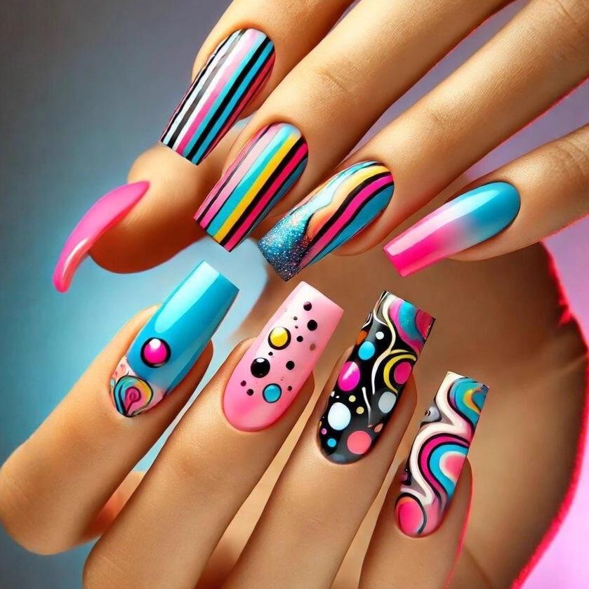 Gradient Stripe Ballet Shape False Nail Tips - 24pcs Box