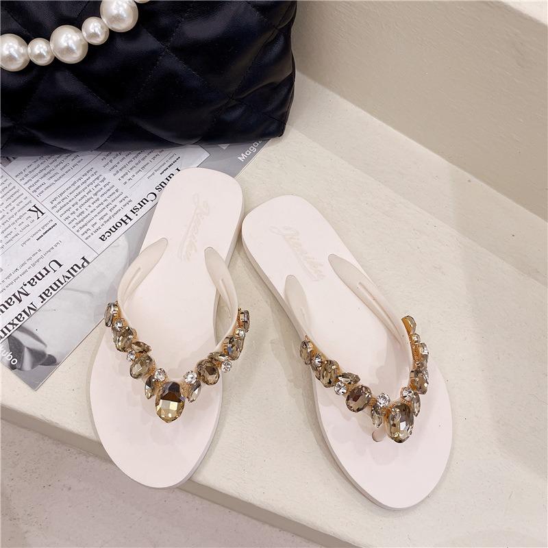 

Women s Rhinestone Decor Flip Flops Flat Heel Beach Sandals Casual Summer Thong Slippers 35 білий