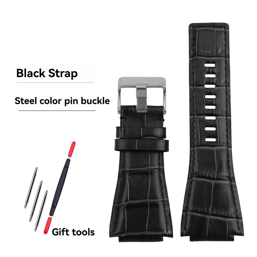 24mm High Quality Cowhide Leather Watch Strap for BR Bell Ross Watch Chain BR01 BR03 Convex New Bamboo Knot Pattern Wristband
