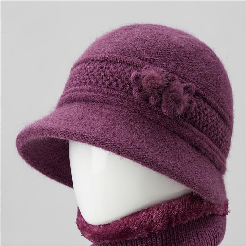 Hat Female Mother Day Thickened Thermal Hat Grandmother Old Lady Rabbit Wool Knitted Hat Cold Proof