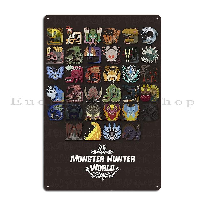 Monster Hunter World Spiel Lustiger Retro Charakter Legende s Vintage Metall Club Retro Benutzerdefinierte Kino Blechschild Poster