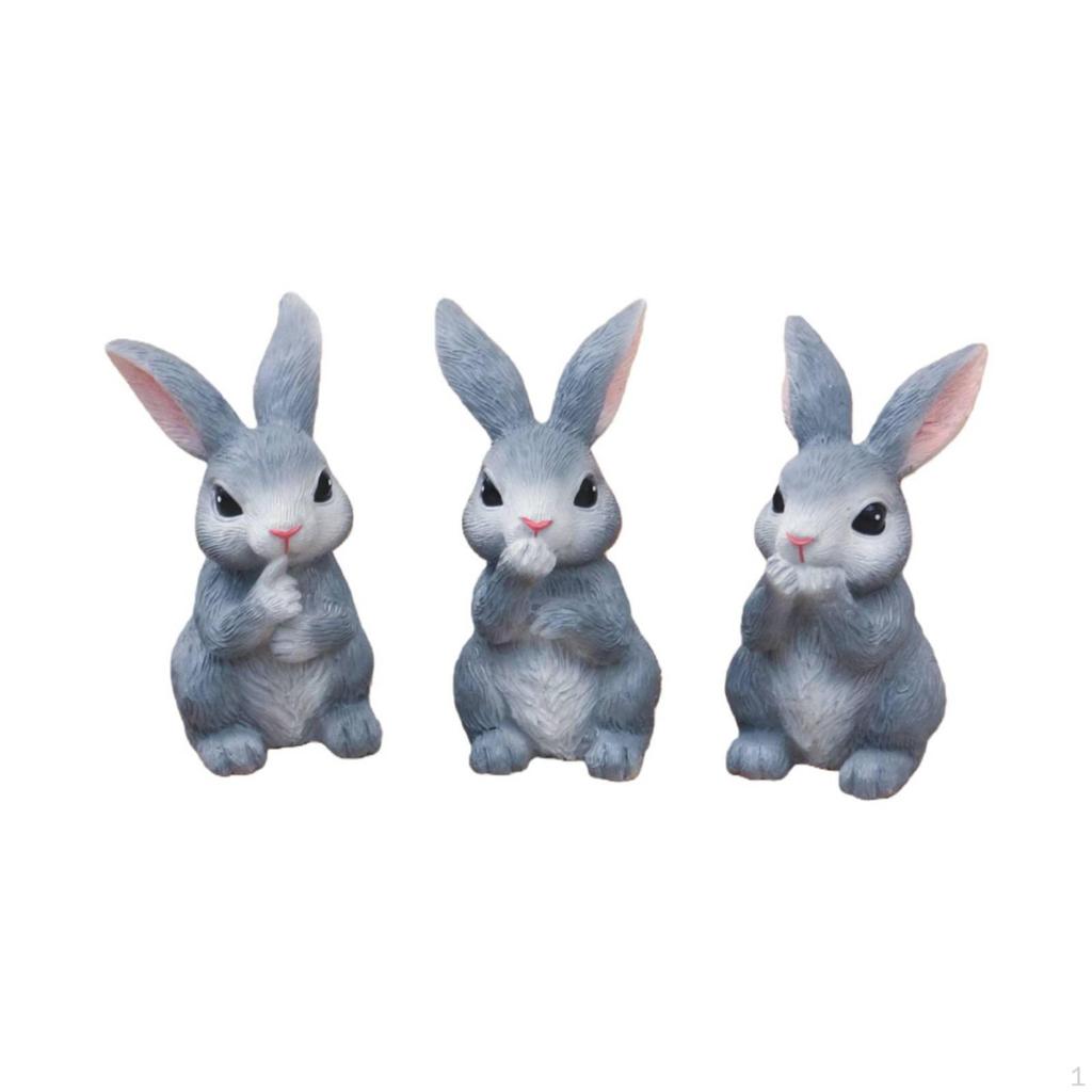 3 Pieces Resin Hare Figurine Indoor Outdoor Bunny Set Cute Statue for Yard, Home,