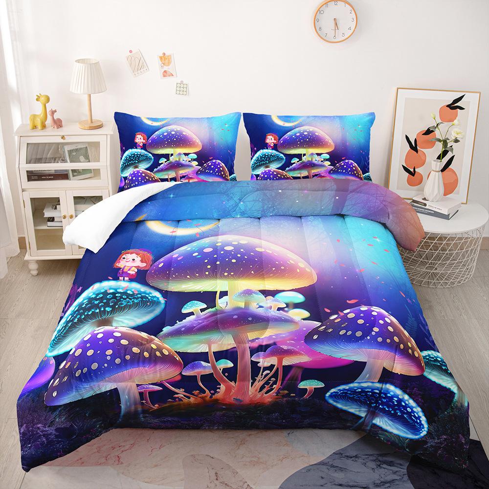 Dreamy Colorful Mushroom Bedding Set Print Polyester Duvet Cover Single Twin Queen King Size for Home Decoration Birthday Gift
