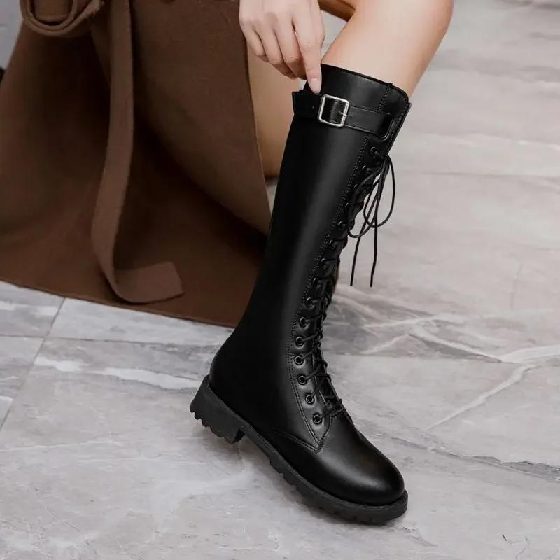 Fashion Autumn Winter 2024 Half High Boots for Women New In Mid Calf Shoes Woman Cosplay Fashion On Offer Comfortable and Elegant Hot Pu