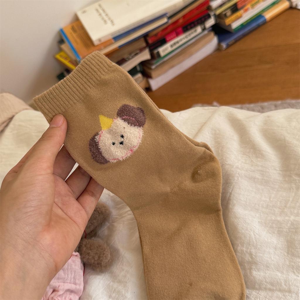 Cotton Bear Head Cartoon Mid-calf Socks Are Soft, Sweat-absorbing and Versatile Socks for Girls In Autumn and Winter