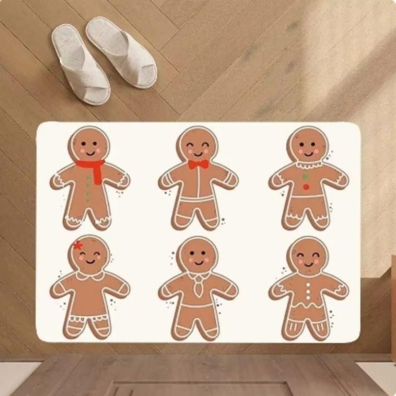 Christmas Gingerbread Man Pattern Floor Mat Merry Christmas Area Carpet Home Decor Indoor Outdoor Welcome Mat