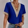 8 Color Women's V Neck Lacework Loose Top Short Sleeve Shirt Woman Blouses & Shirts