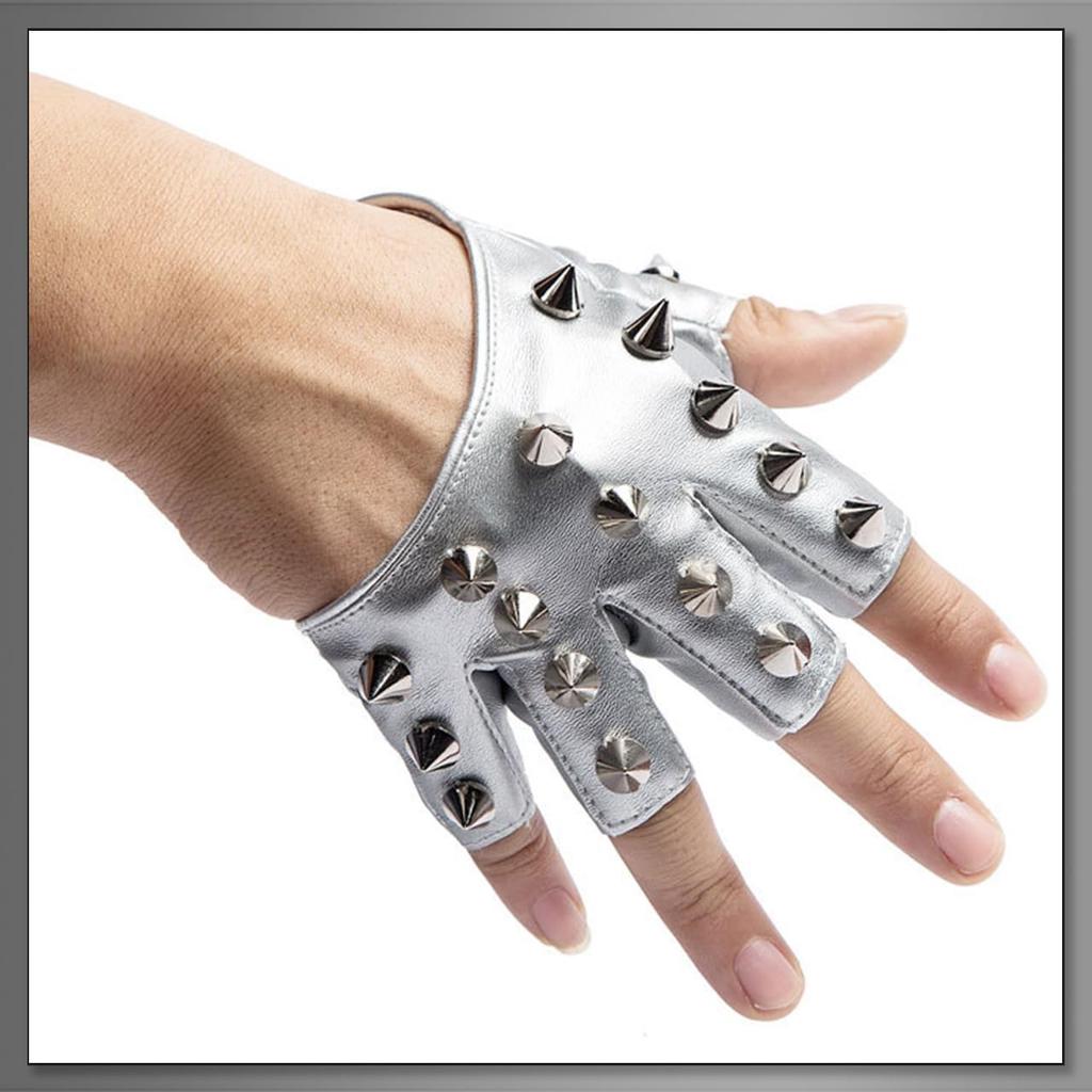 Buzz Selection Fingerless Leather Studded Biker Hard Rock Gloves for Men GB120 (White)