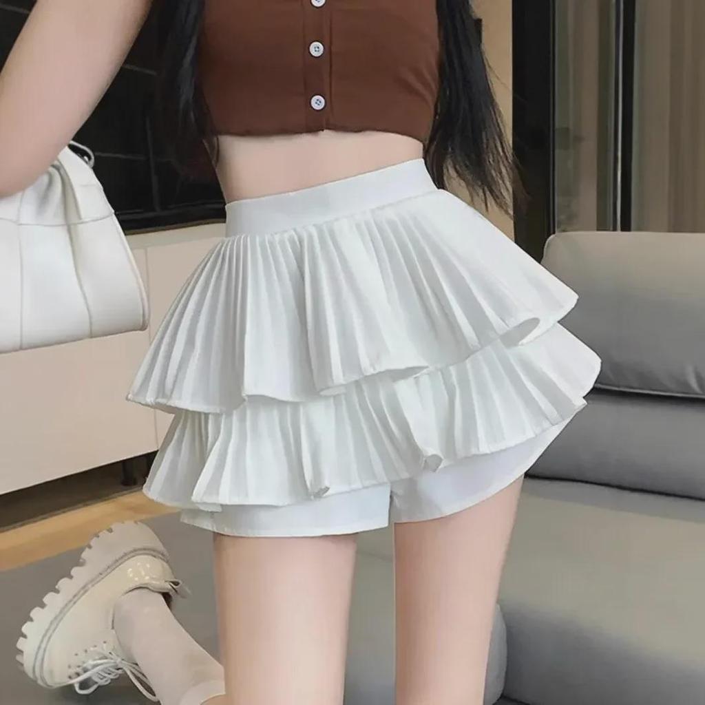 Girls' Double-Layer Cake Skirt: Summer High-Waist A-Line Puffy Skort