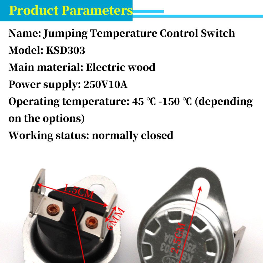 1PCS KSD301 KSD303 10A 45 ~ 150 C Degrees Celsius Manual Reset Thermostat Normally Closed Temperature Switch Temperature Control