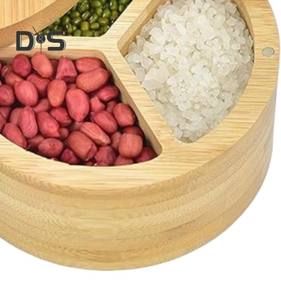 Bamboo Salt Cellar Seasoning Jar with Built-in Spoons Salt Container for Kitchen Swivel Lid Spice Box for Countertop