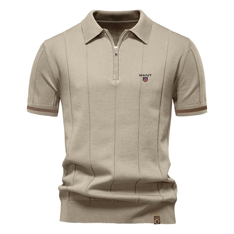 Gant Spring/Summer Embroidered New Men's Business Casual Woolen Polo Shirt, Flip Collar Knitted Polo Shirt, Short Sleeve