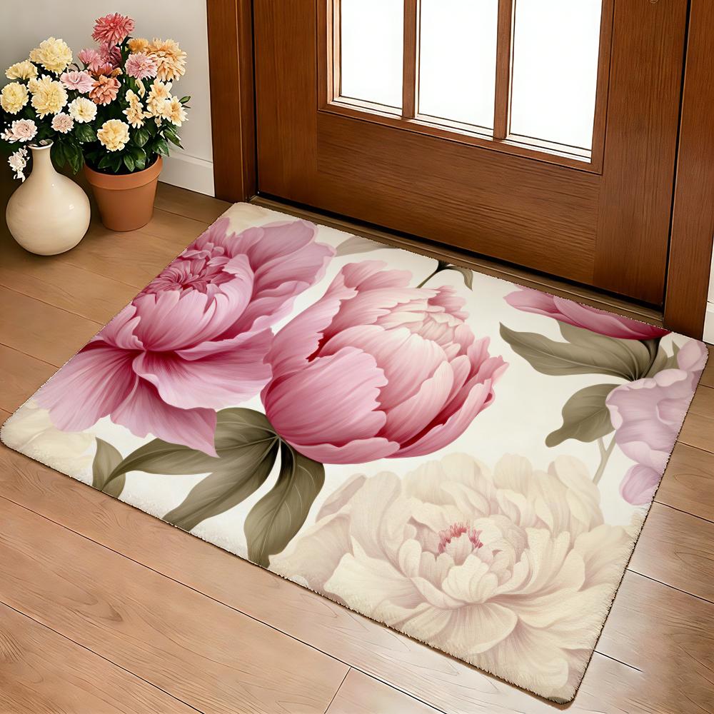 Tappetino per Pavimento Pittura Fiore di Peonia Morbido Spesso Antiscivolo in Flanella Accogliente per Arredo Soggiorno Camera da Letto Cucina Tappeti