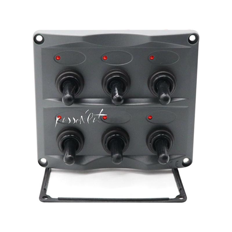 12V/24V Car RV Yacht Conversion Panel 6 Sets of ON-OFF Shaker Switch Panel Switch with LED Indicator with Manual 28PCS Sticker