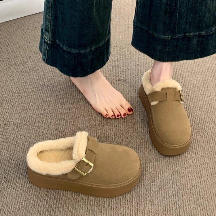 Women's Large Size Thick Bottom Winter Warm Fur One Snow Boots Thickened Lined Ankle Boots Non-slip Hiking Sports Cotton Slippers