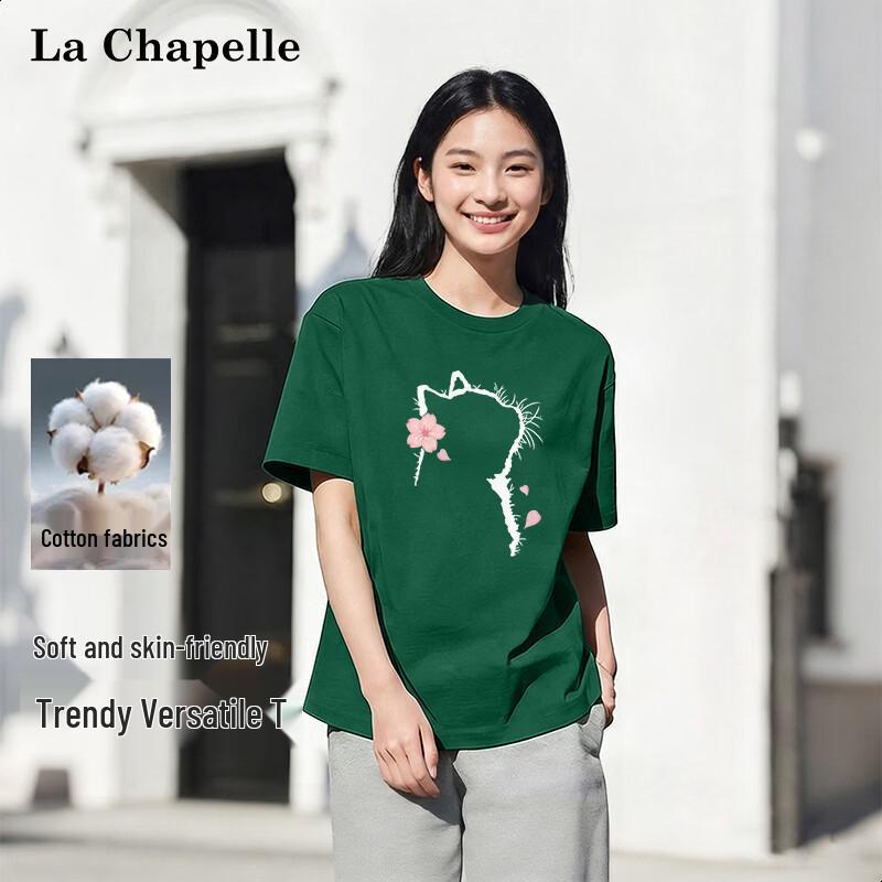 

La Chapelle Women s Cherry Blossom Cat Graphic Cotton T-Shirt S