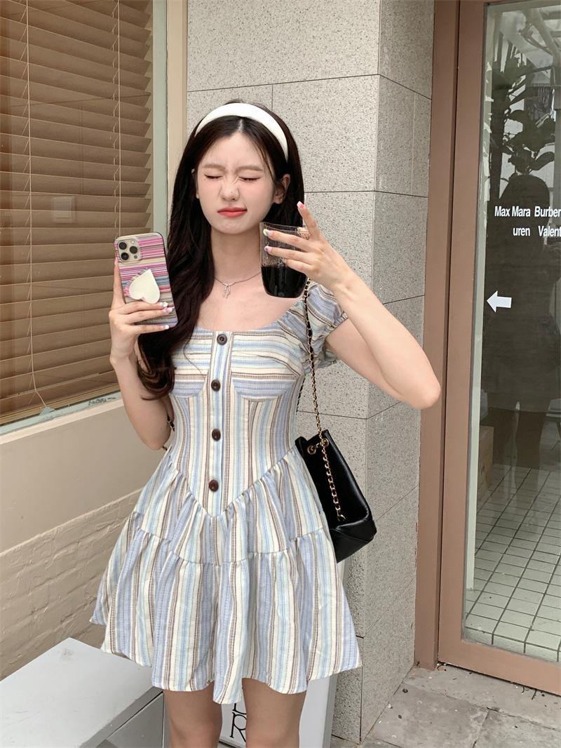 Seaside Striped Camisole Dress - 2026 Summer Petite French Style Elegant Short Skirt Women s Clothing 2XL