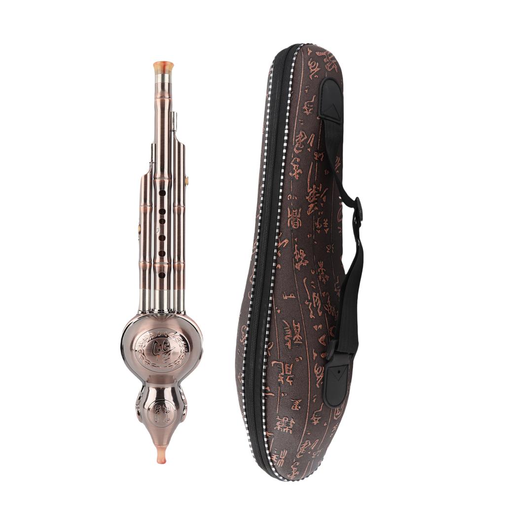 3 Tone C Key Hulusi Gourd Cucurbit Flute Aluminum with Copper Plated Pipes Chinese Traditional Instrument with Chinese