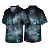 Men's Halloween Print V-Neck Short Sleeve Scrub Top with Pocket