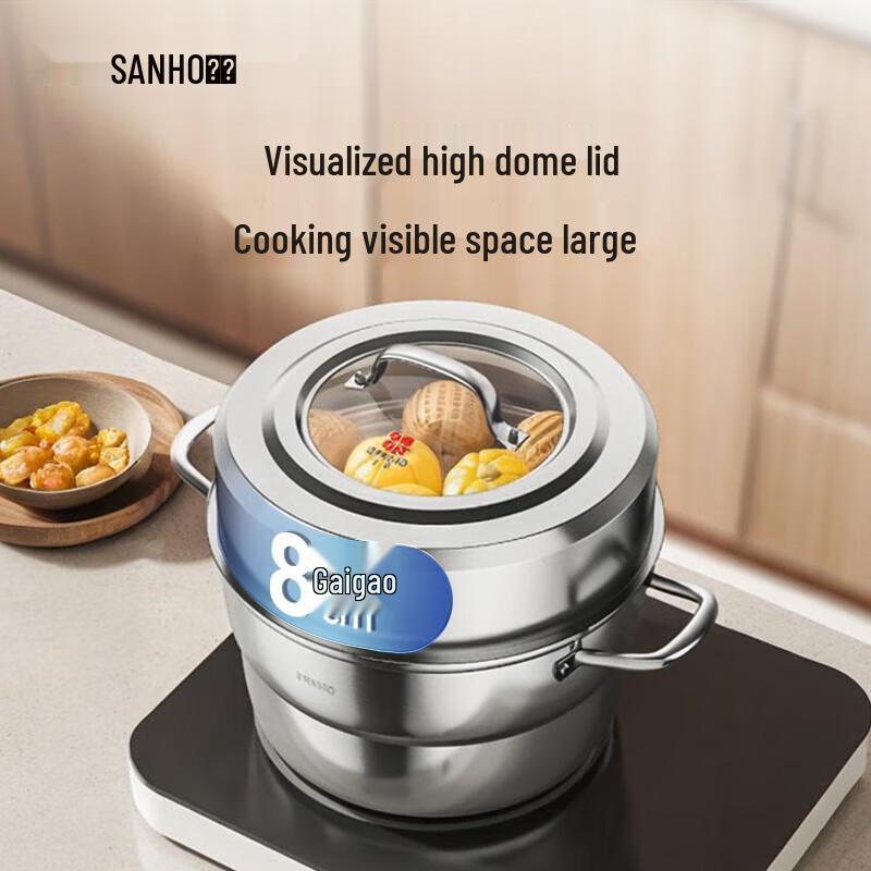 Sanhe 3-Lagen 304 Edelstahl Dampfgarer mit Sichtdeckel, 28cm