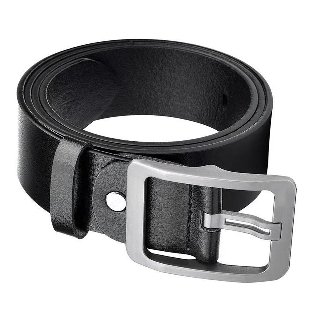 Men Belt Classic PU Leather Soft Casual Single Prong Belt for Business Work Christmas 49.2in Silver Buckle Black Belt