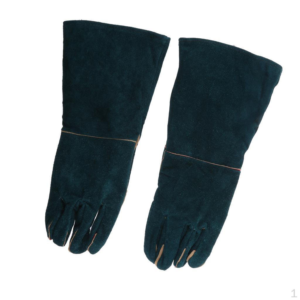 

Resistant Gloves Leather Perfect for Fireplace, , Oven, Grill, Welding, BBQ, Mig, Pot Holder 40cm зелений