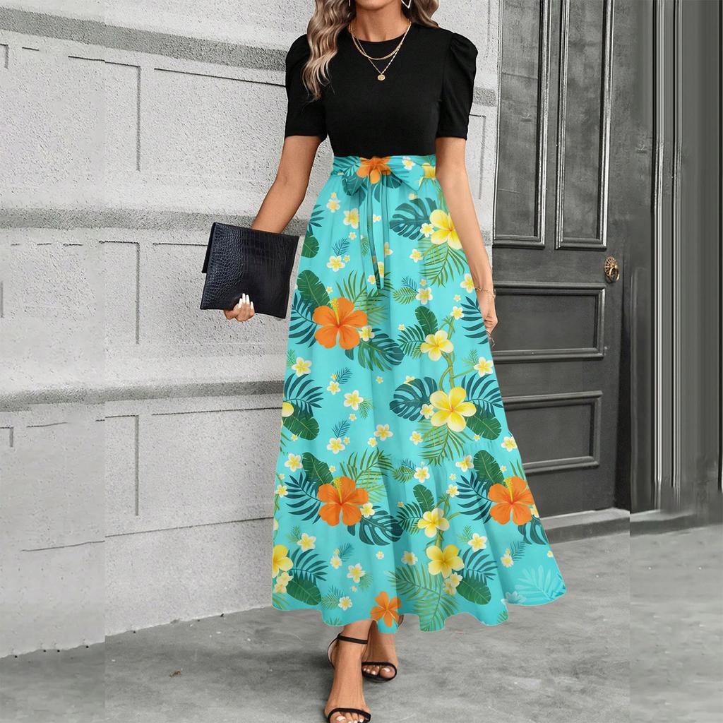 Short Sleeve Women's Dress Casual Flowy A-Line Midi Tshirt Dresses With Pockets Crewneck Vocation Boho Beach Sundress