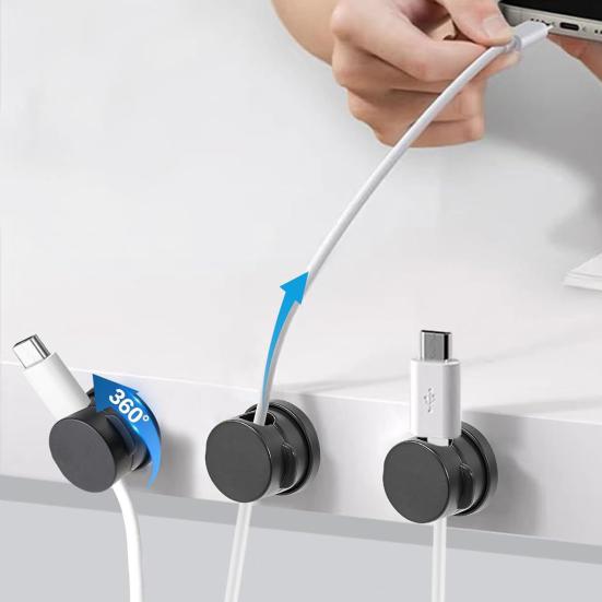 6Pcs Rotatable Cord Holder Adhesive Home Office Nightstand Desk Cable Organizer Magnetic Wire Management Clip Charging Cord