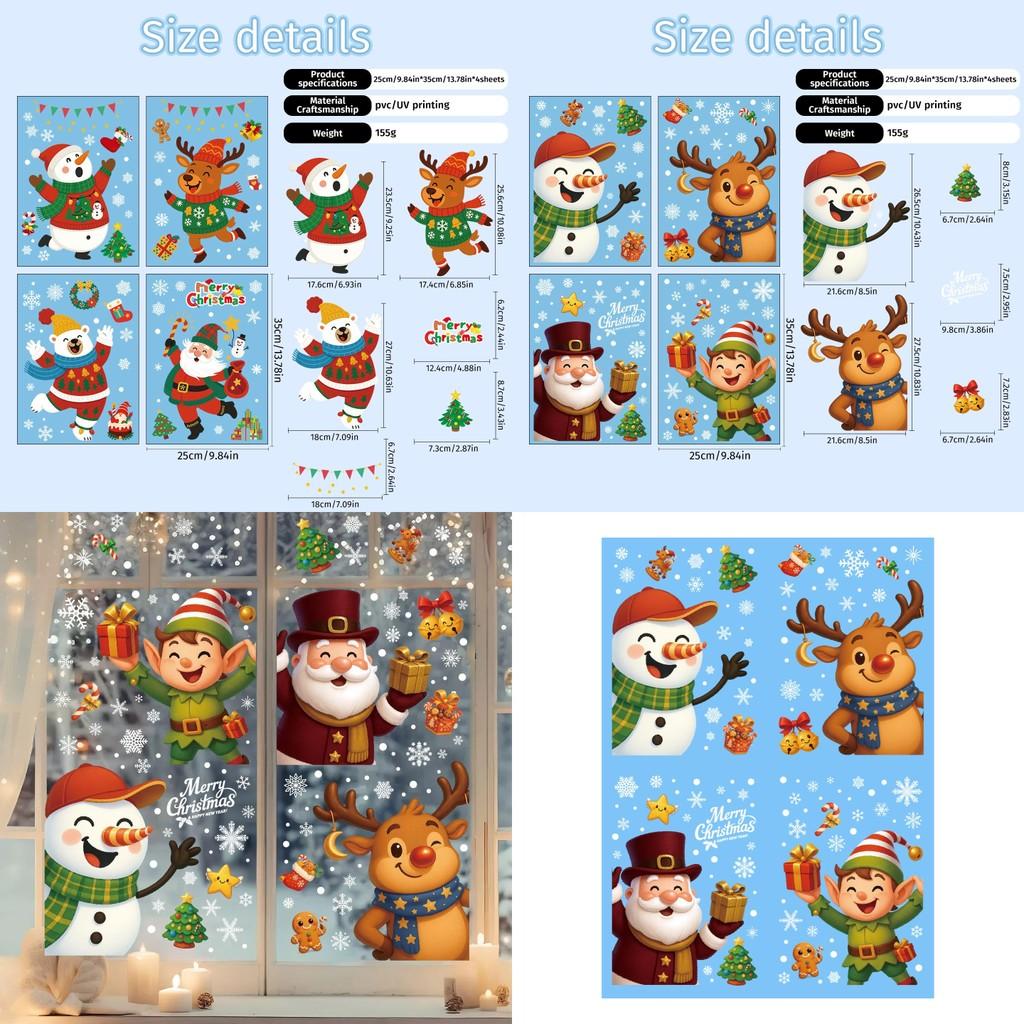 Weihnachts-Fensteraufkleber mit Weihnachtsmann, Schneemann, Rentier und Schneeflocke aus PVC für die Weihnachtsdekoration