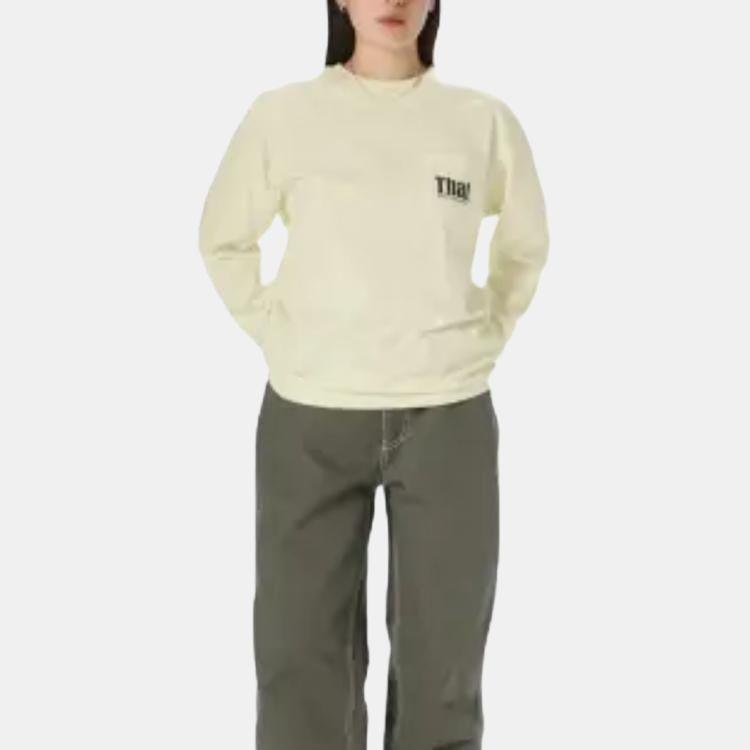 Thisisneverthat Letter Print Casual Loose Round Neck Long Sleeve T-Shirt With Multiple Pockets Unisex tops TN251TTSLT02IVR