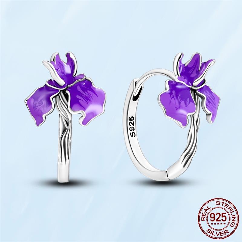 Real Original 925 Sterling Silver Daisy Flower Feather Hoop Heart Stud Earrings Fit Women Fashion Jewelry Engagement Party Gift