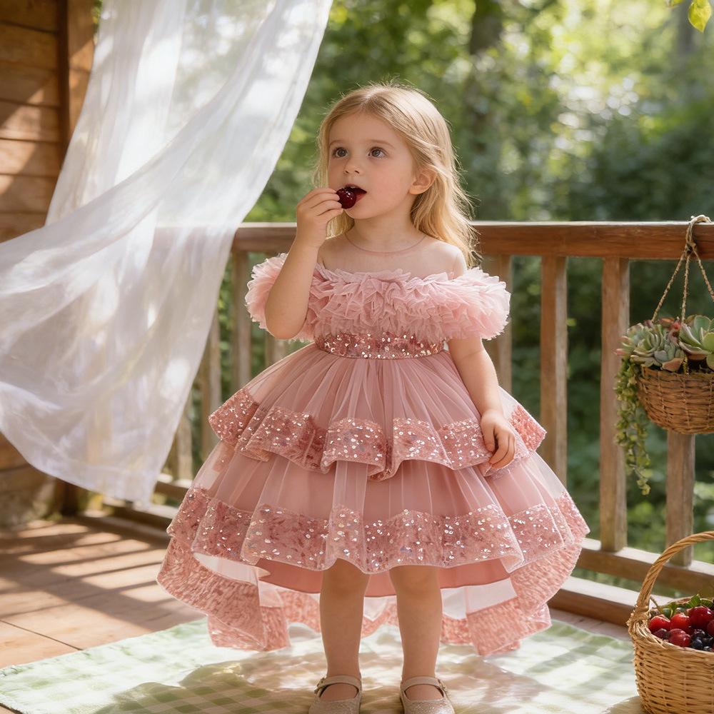 European & American Flower Girl Mesh Cake Skirt Dress - Princess Birthday & Wedding Banquet Dress for Baby Girls