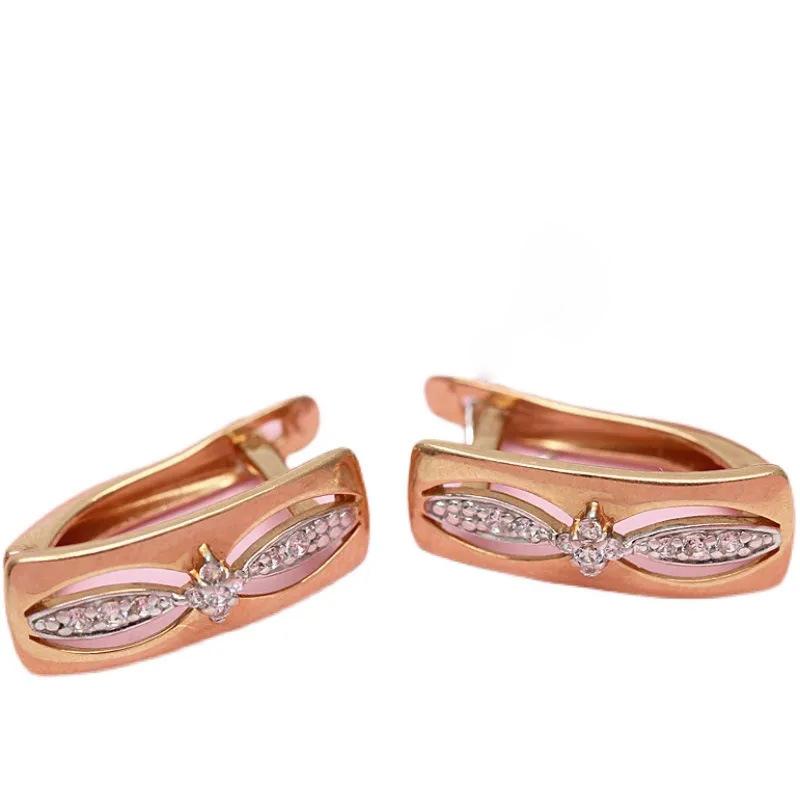 Purple Gold Classic Rhombus Zircon Earrings Luxury Rose Gold Square Hollow Ear Buckle Jewelry