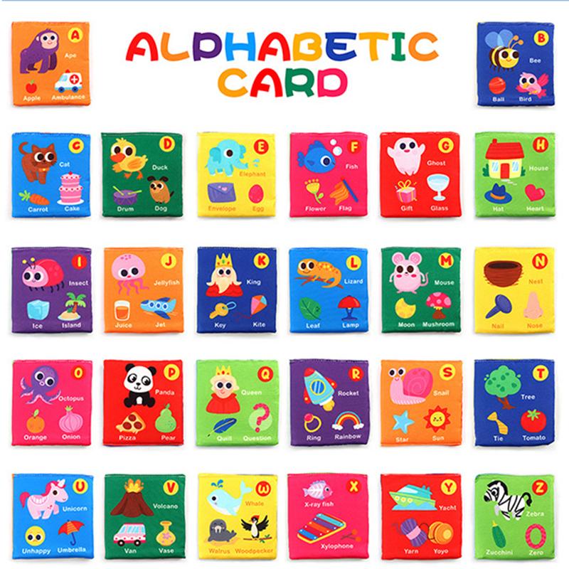 26pcs/set Baby Cloth Book Soft Flash Cards with Cloth Storage Bag Graphic Alphabet Digital Cognition Toys Baby Educational Card