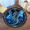 Mystical Blue Dragon Round Rug, Intricate Celestial Pattern Indoor Outdoor Carpet for Camping Porch Balcony RV Durable Mat