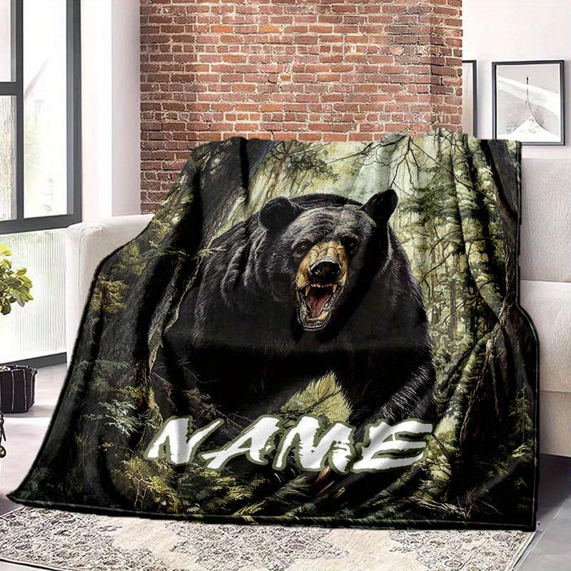 Black Bears Are Spotted Customize Your Name Blanket Warm Comfortable And Soft Blankets Are Suitable For Home Chairs Office Sofas Sofas Office Camping