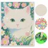 5D Full Drill Round Diamond Painting Set White Cat Flower Living Room Decoration Craft Wall Art