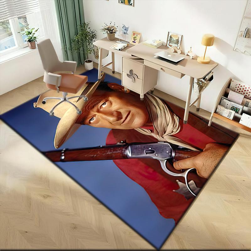 1pc John Wayne with a gun Carpet Rug for Living Room Bedroom Home Sofa Decoration,Kids play Non-slip Floor Mat