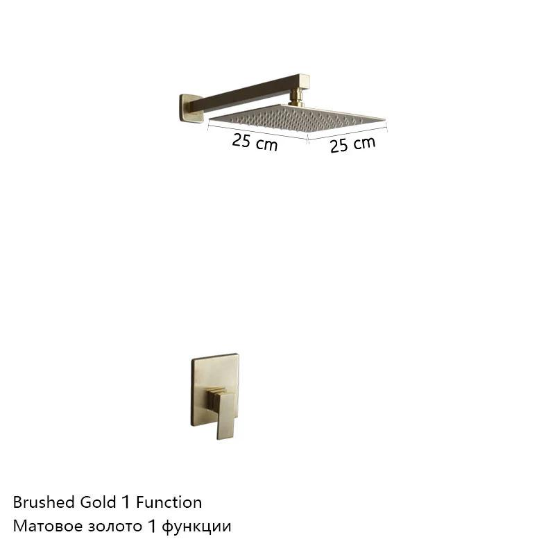 Luxury Brushed Gold/Black/Silver/Grey Hidden Bathroom Shower Faucet Set 10 Inch Shower Head Bathtub Rain Mixer Tap Shower System