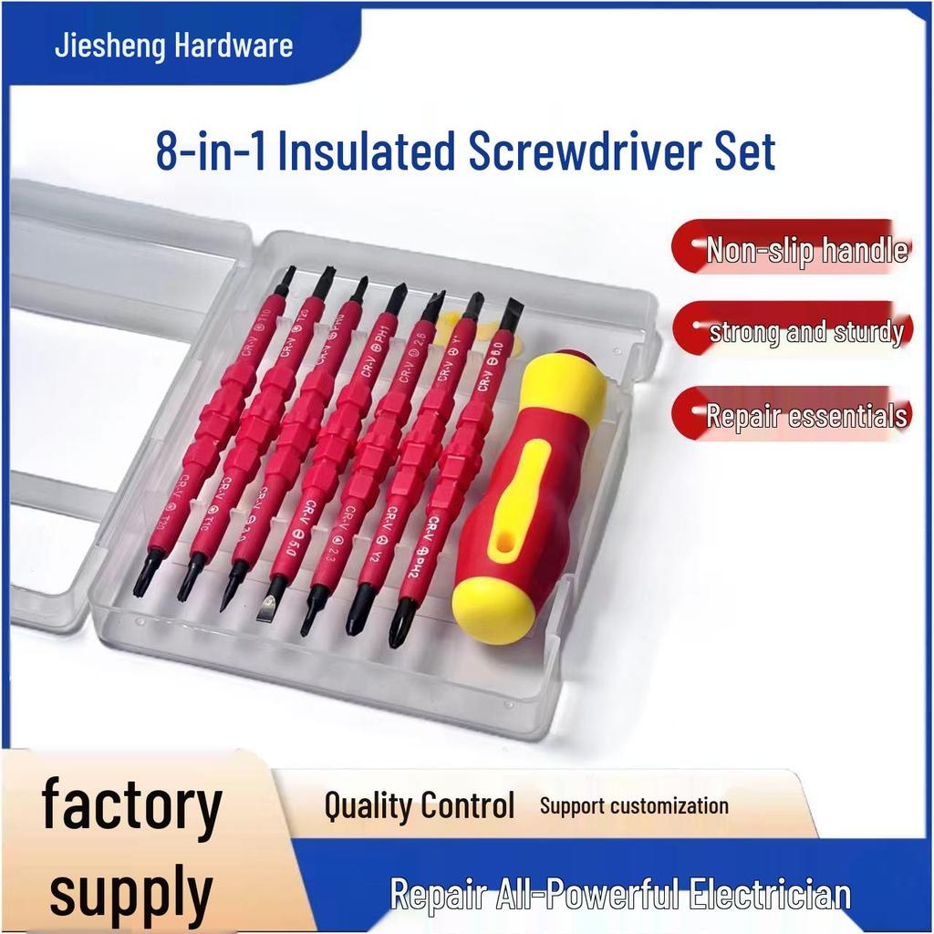 8-in-1 Magnetic Double-Headed Insulated Screwdriver Set for Electrician Safety and Household Repairs