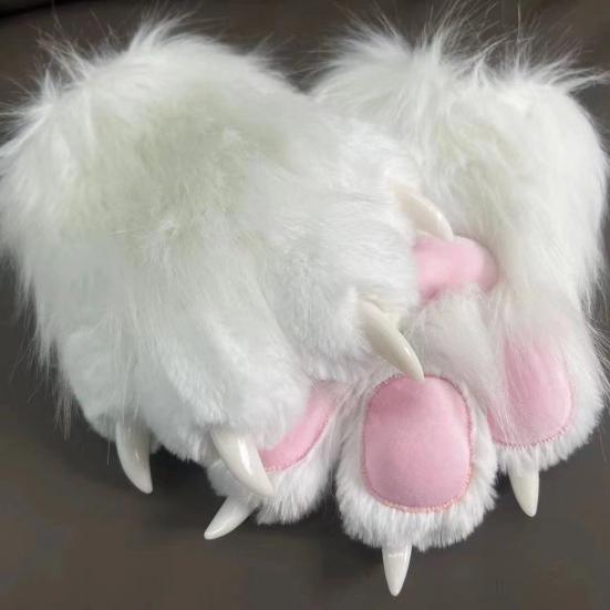 Furry Cat Paw Gloves Plush Animal Paw Mitts Cat Claw Mittens Fluffy Cosplay Gloves for Costume Party Accessories