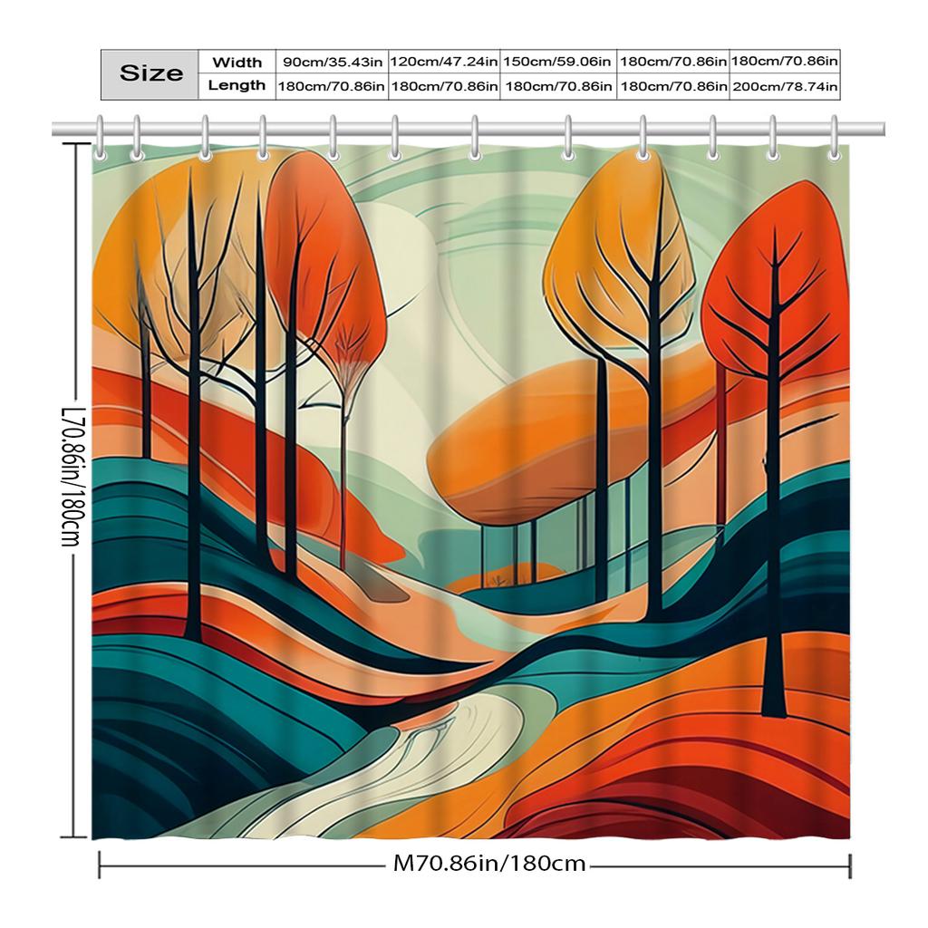 Elegant Polyester Shower Curtain - Vibrant Abstract Tree Design,Rich Palette of Orange, Red, Green & Blue, All-Season Bath Decor
