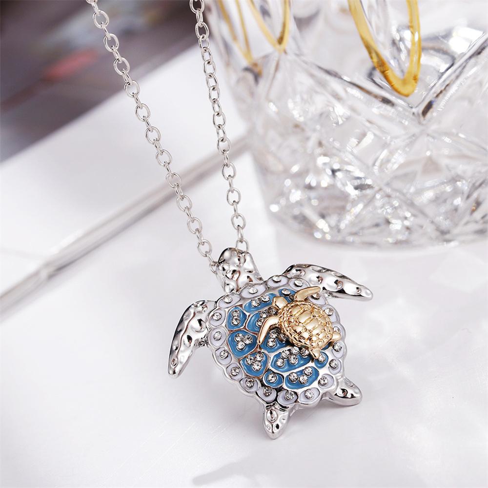 Luxury Female Sea Turtle Animal Pendant Necklace Vintage Silver Color Wedding Jewelry For Women