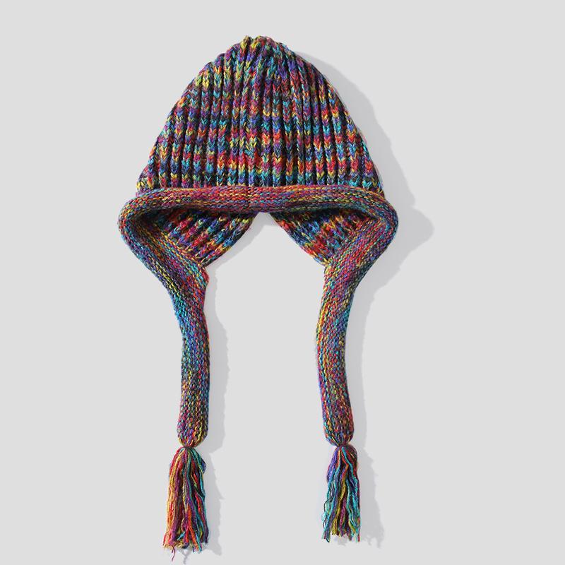 Rainbow Colors Winter Fashion Thickened Warm Windproof Daily Use Travel Outdoor Party Knitted Beanie Cap