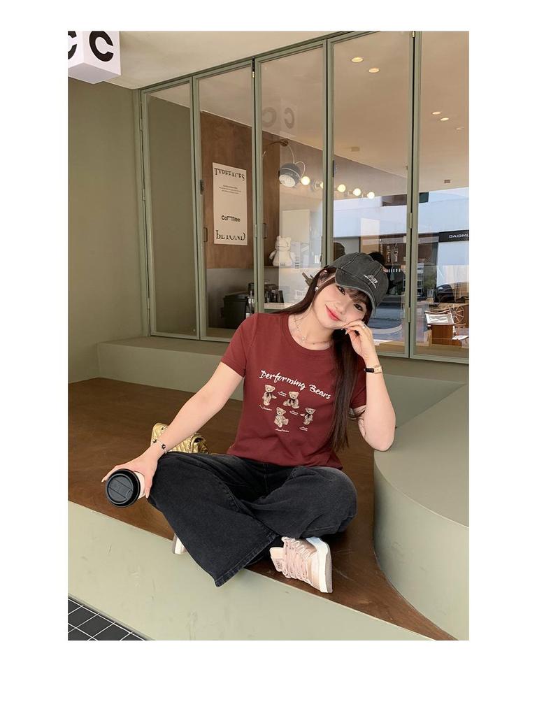 Exquisite Bowknot Kitten Print Round Neck Loose Fit T-Shirt for Women, Plus Size, Short Sleeve Summer Top