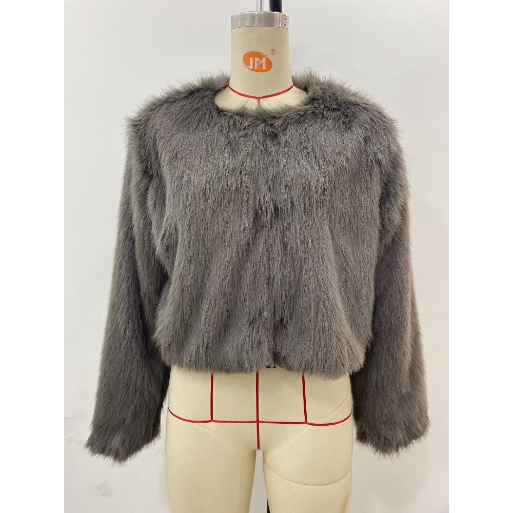Faux Fur Jacket Fashion Women's Faux Fur Effect Round Neck Long Sleeve Short Jacket