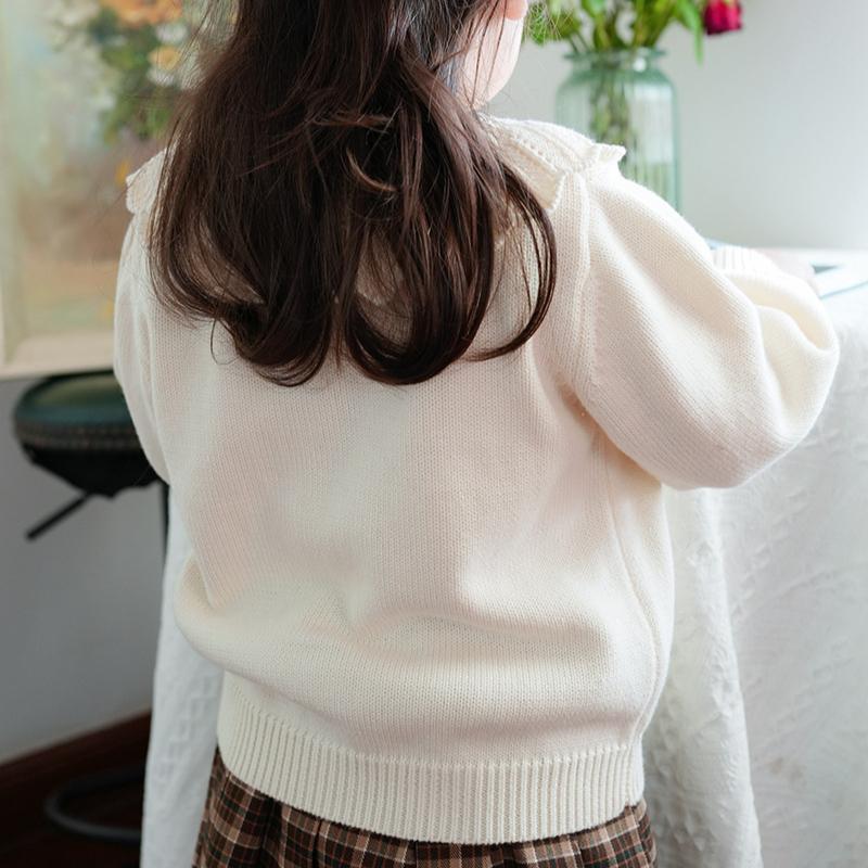 Korean Style Spring and Autumn Lapel Knitted Cardigan for Small and Medium-sized Children, Girls, Embroidery, Children's Sweater Jacket